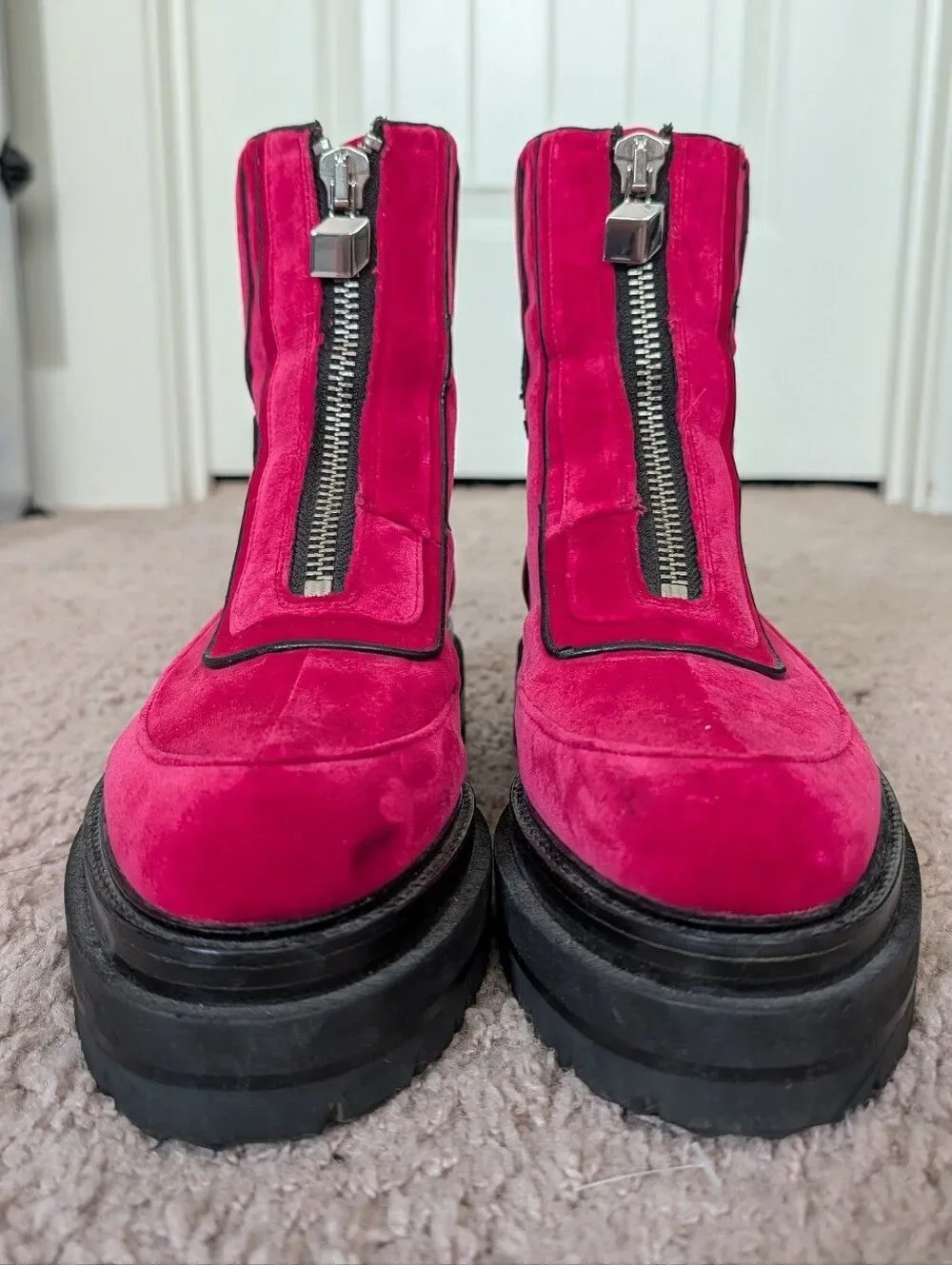 Pierre Hardy Womens Fuschia Pink Machina Platform Front Zip Ankle Boots Size 9